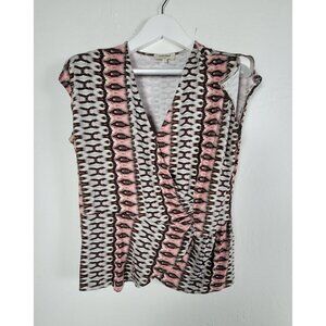 Haute Hippie Tribe Womens Pink Brown Print Cap Sleeve Wrap Top Large Stretch